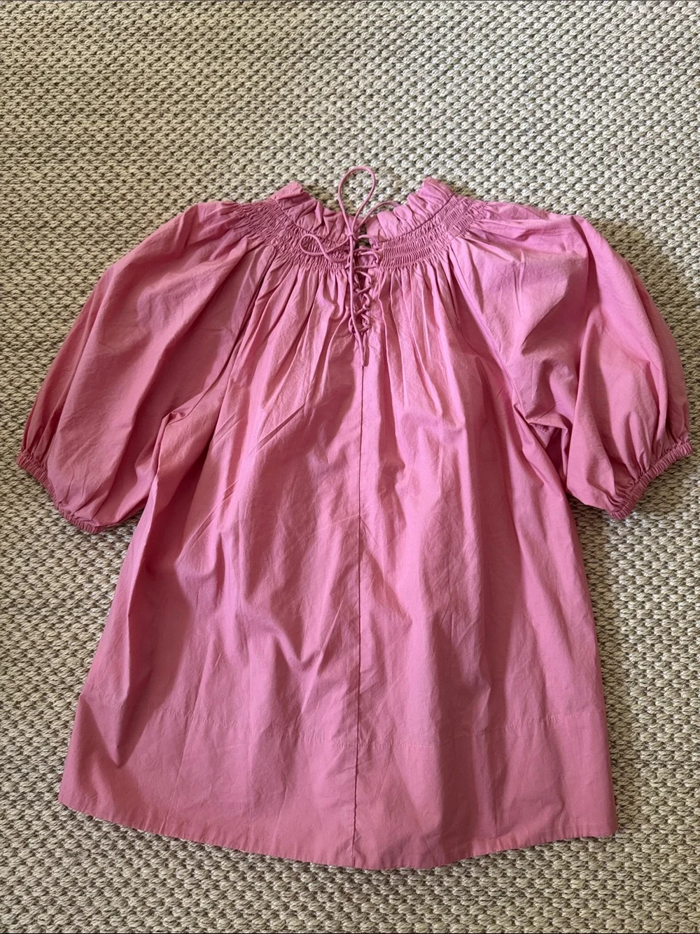 J.Crew Pink Smocked Neck Puff Sleeve Top